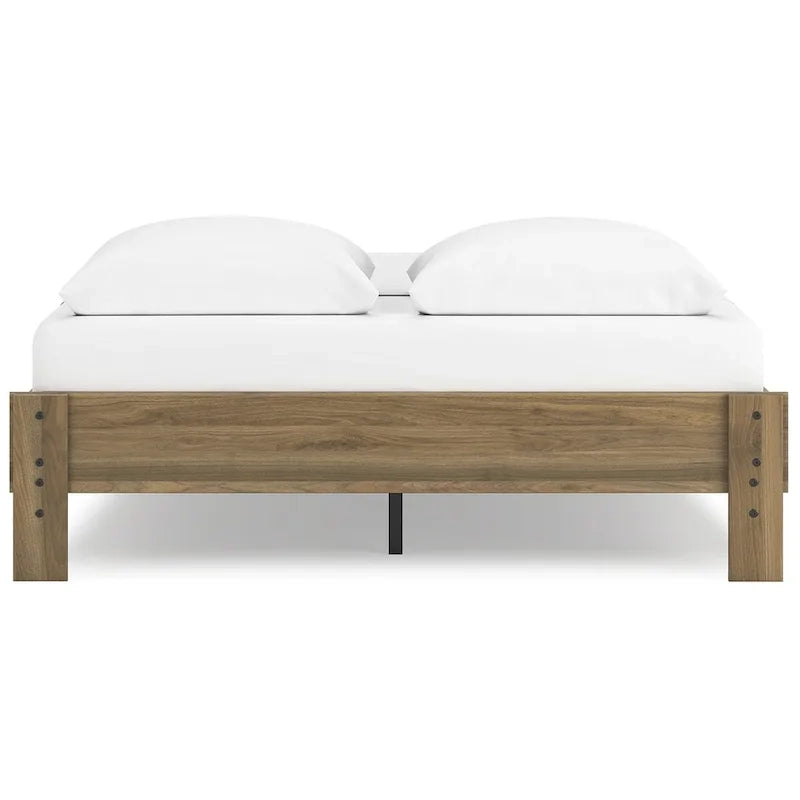 Lit plateforme miel brun – Bois composite avec finition grain de noyer