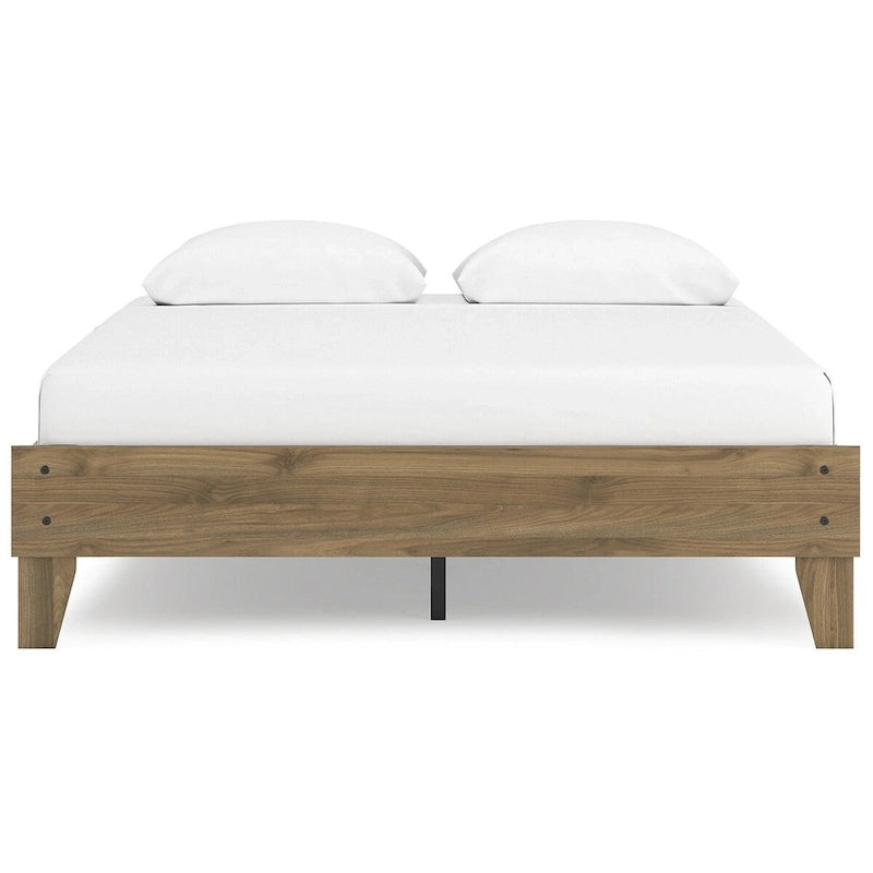 Lit plateforme miel brun – Bois composite avec finition grain de noyer