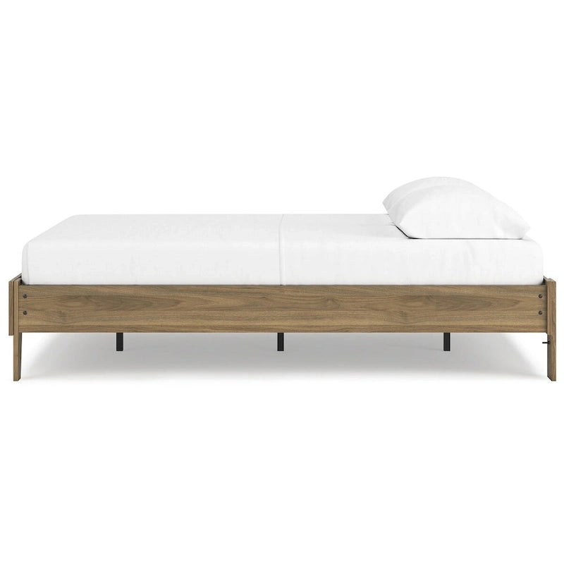 Lit plateforme miel brun – Bois composite avec finition grain de noyer