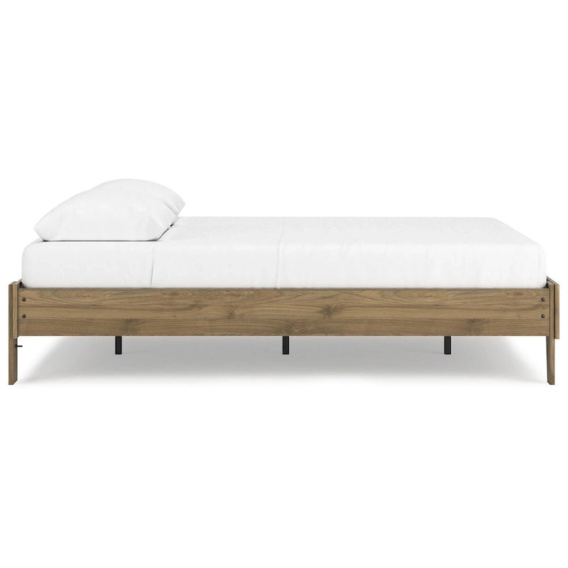 Lit plateforme miel brun – Bois composite avec finition grain de noyer