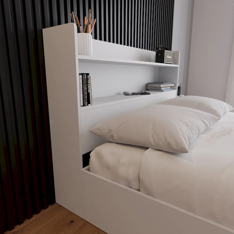 Tête de lit bibliothèque avec doubles étagères – Design de chambre moderne