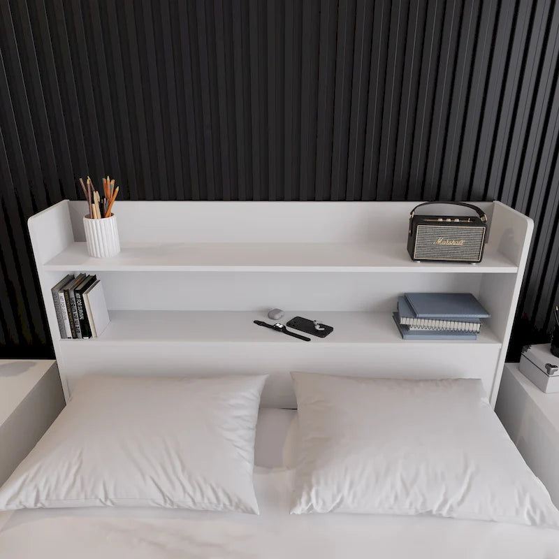 Tête de lit bibliothèque avec doubles étagères – Design de chambre moderne