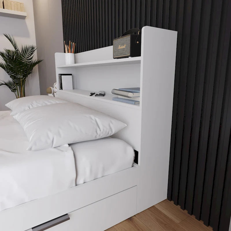 Tête de lit bibliothèque avec doubles étagères – Design de chambre moderne