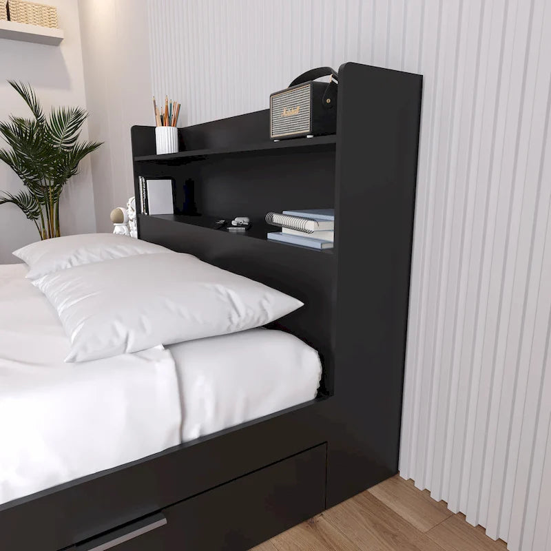 Tête de lit bibliothèque avec doubles étagères – Design de chambre moderne