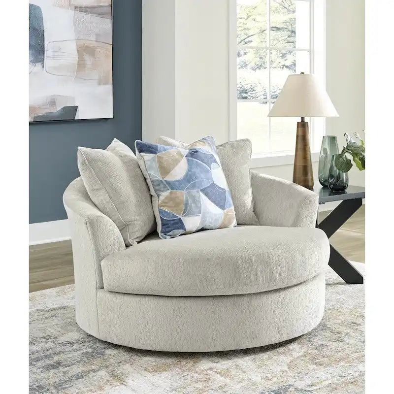 Fauteuil pivotant surdimensionné à 360° avec coussins décoratifs – 56L x 55P x 35H