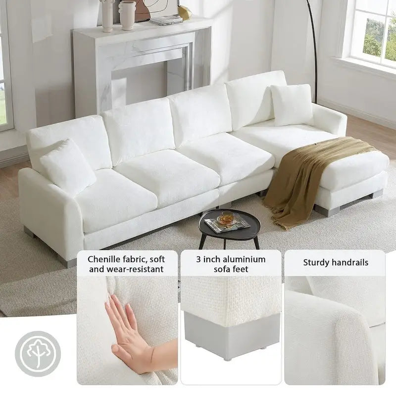 Canapé d'angle surdimensionné avec méridienne, Canapé d'angle en chenille en forme de L pour salon, appartement, bureau