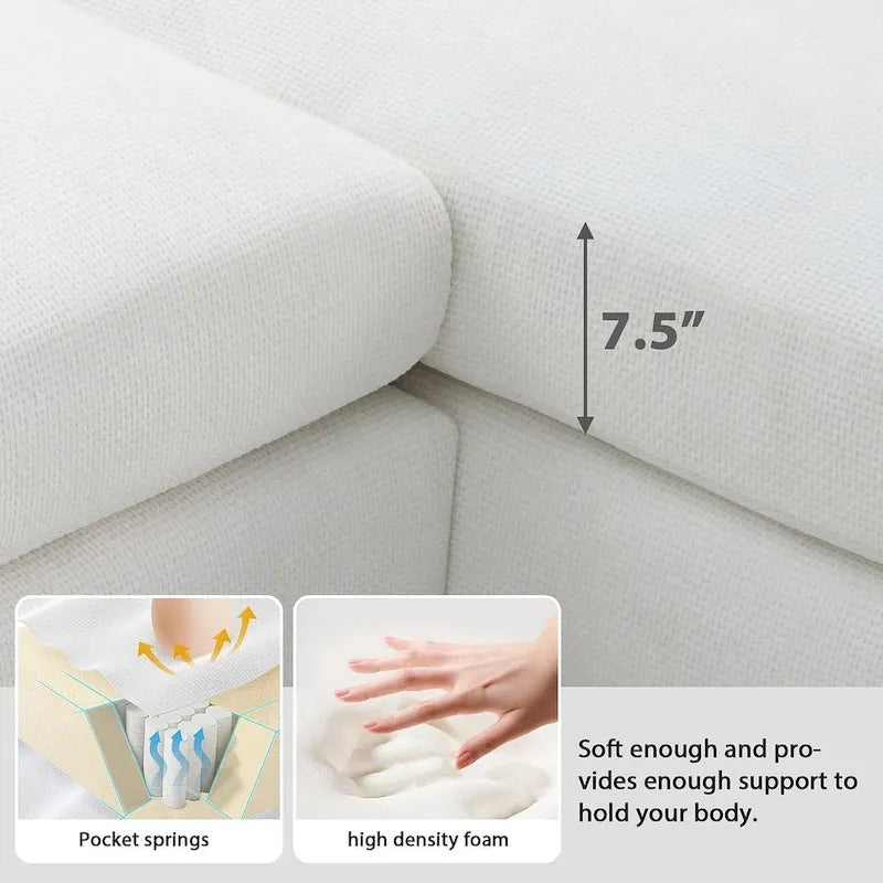 Canapé d'angle surdimensionné avec méridienne, Canapé d'angle en chenille en forme de L pour salon, appartement, bureau