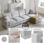 Canapé d'angle surdimensionné avec méridienne, Canapé d'angle en chenille en forme de L pour salon, appartement, bureau