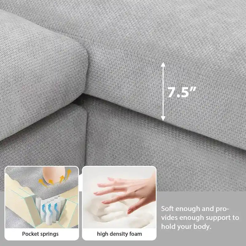 Canapé d'angle surdimensionné avec méridienne, Canapé d'angle en chenille en forme de L pour salon, appartement, bureau