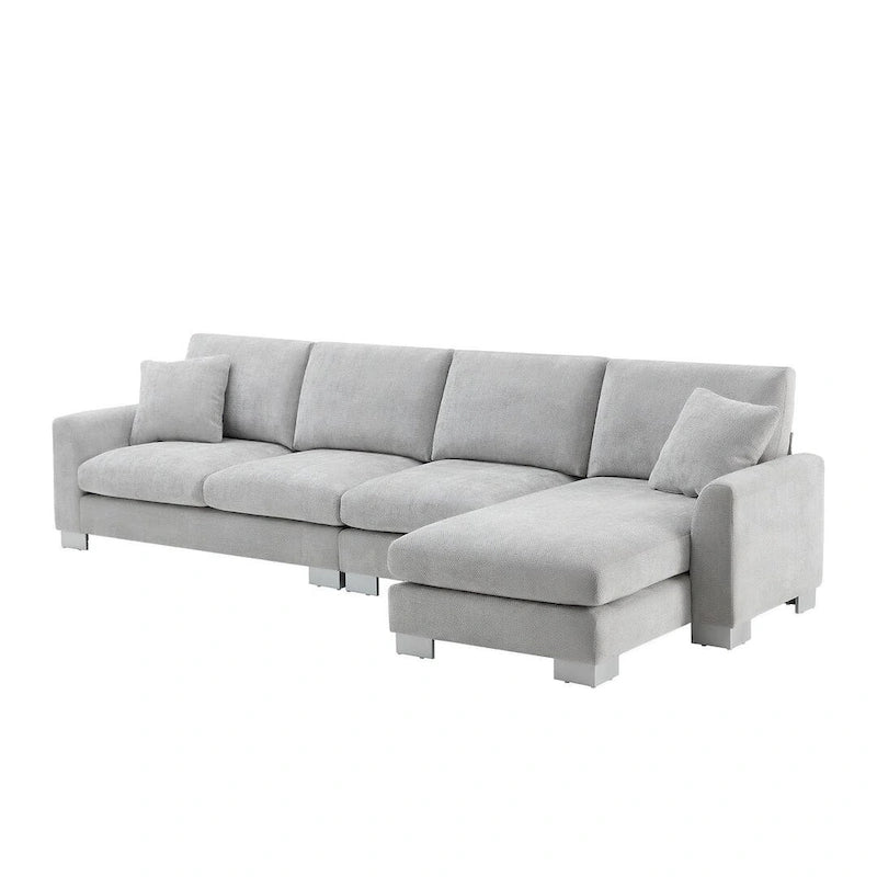 Canapé d'angle surdimensionné avec méridienne, Canapé d'angle en chenille en forme de L pour salon, appartement, bureau