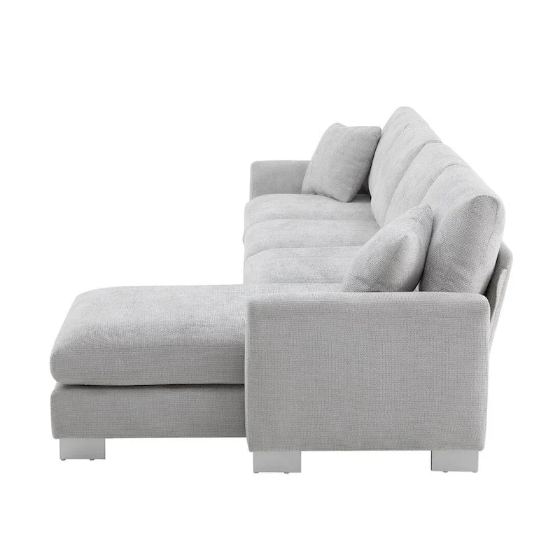 Canapé d'angle surdimensionné avec méridienne, Canapé d'angle en chenille en forme de L pour salon, appartement, bureau