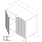 Bahut en noyer à 2 portes avec panneaux à rainures verticales et pieds cylindriques