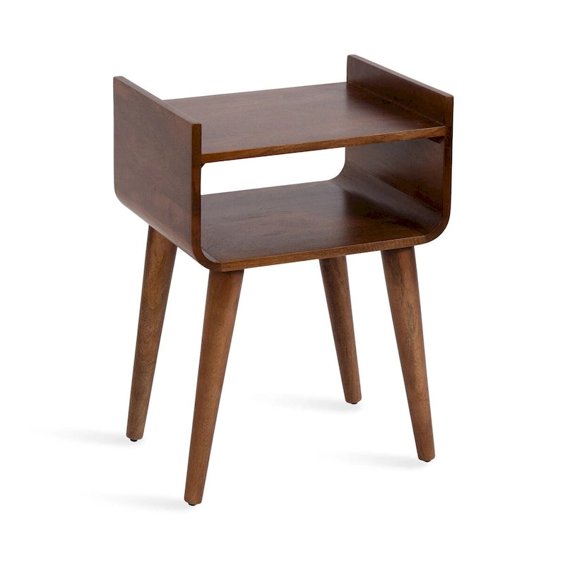 Table d'appoint en bois de manguier massif avec étagère – Brun noyer, 18x14x26 po.