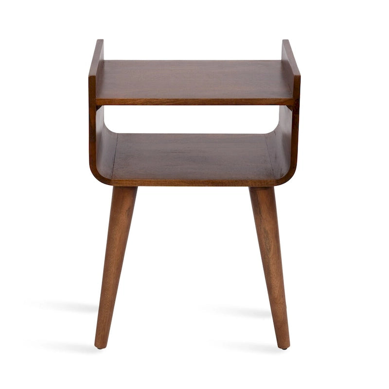 Table d'appoint en bois de manguier massif avec étagère – Brun noyer, 18x14x26 po.