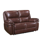 Causeuse inclinable manuelle de 66 po en cuir pleine fleur marron et bois