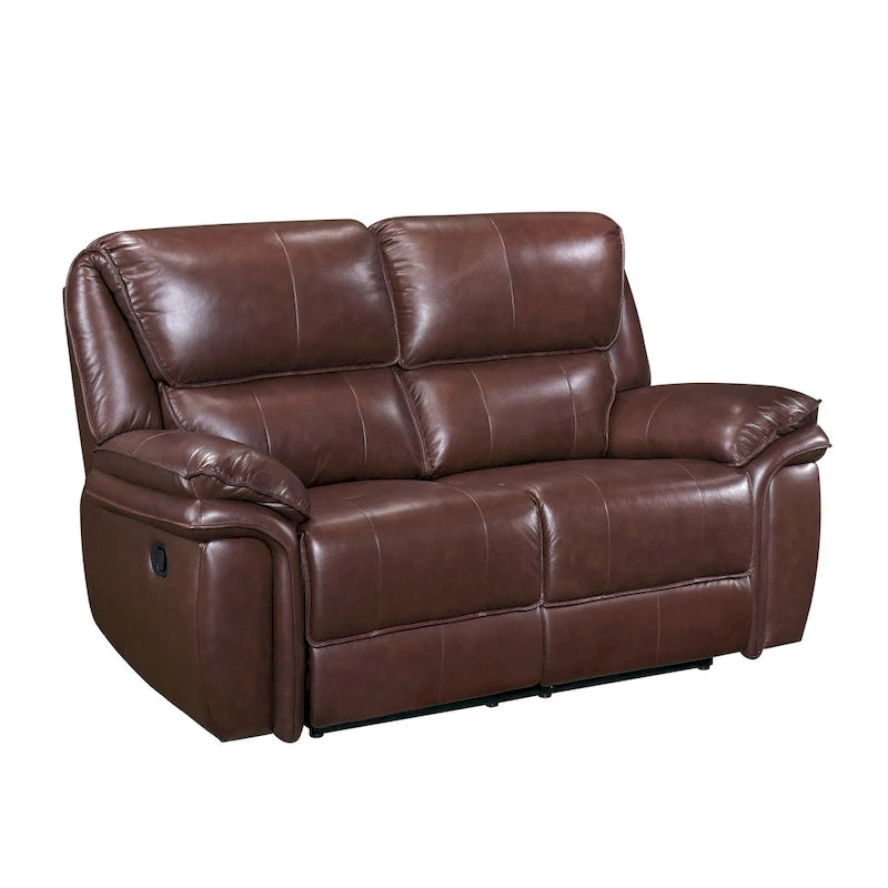 Causeuse inclinable manuelle de 66 po en cuir pleine fleur marron et bois