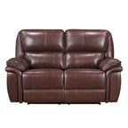 Causeuse inclinable manuelle de 66 po en cuir pleine fleur marron et bois