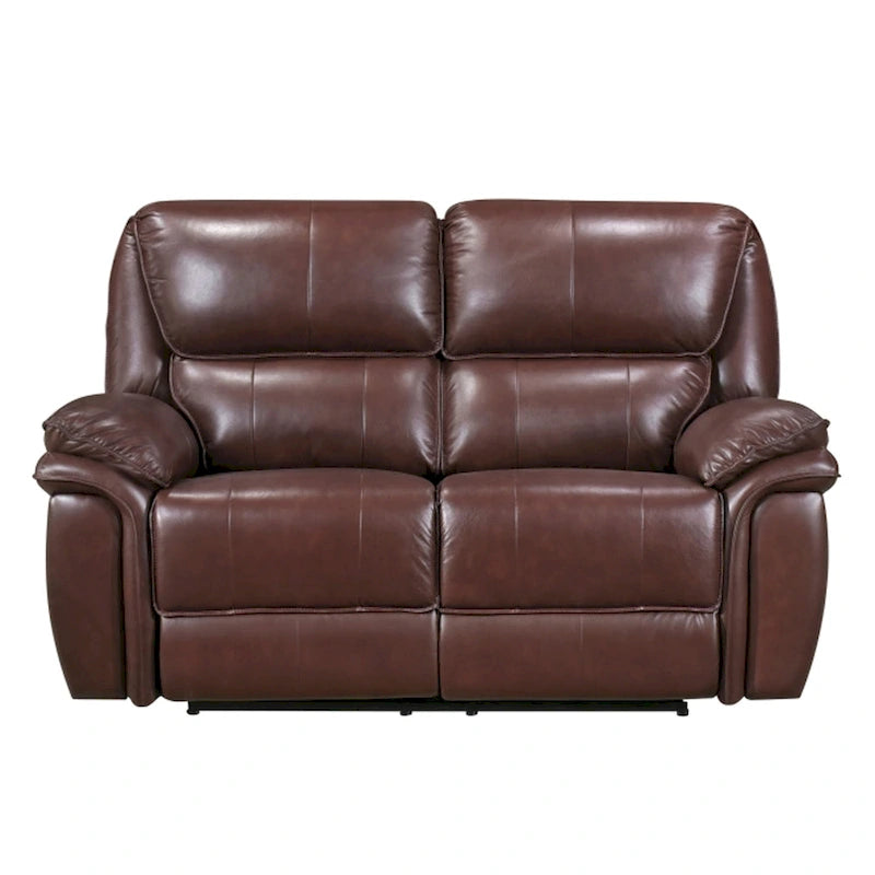 Causeuse inclinable manuelle de 66 po en cuir pleine fleur marron et bois