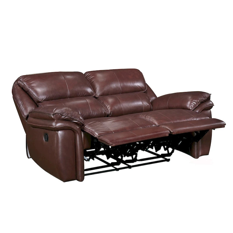 Causeuse inclinable manuelle de 66 po en cuir pleine fleur marron et bois
