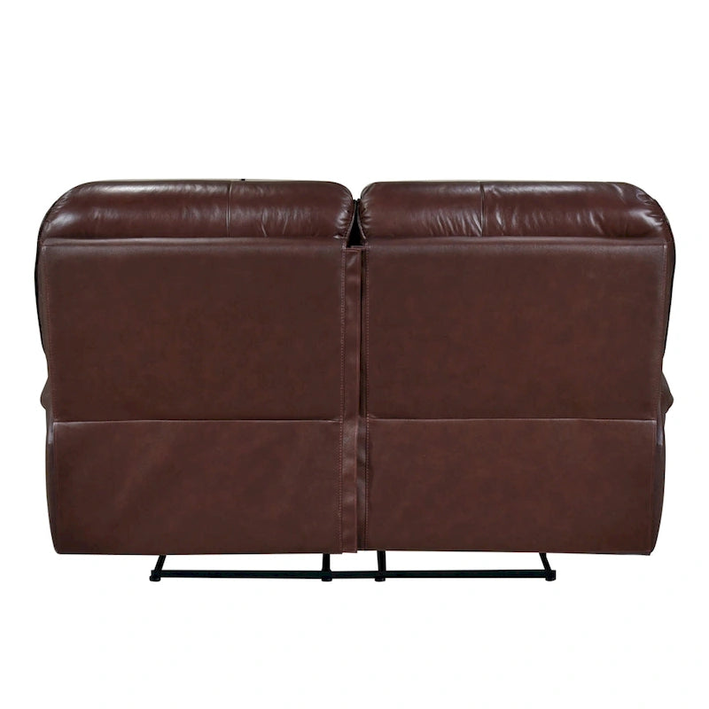 Causeuse inclinable manuelle de 66 po en cuir pleine fleur marron et bois