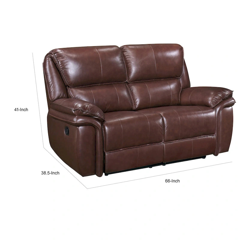 Causeuse inclinable manuelle de 66 po en cuir pleine fleur marron et bois