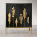 Bahut d'appoint 2 portes Mid-Century Modern avec étagère dorée antique
