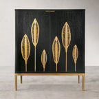 Bahut d'appoint 2 portes Mid-Century Modern avec étagère dorée antique