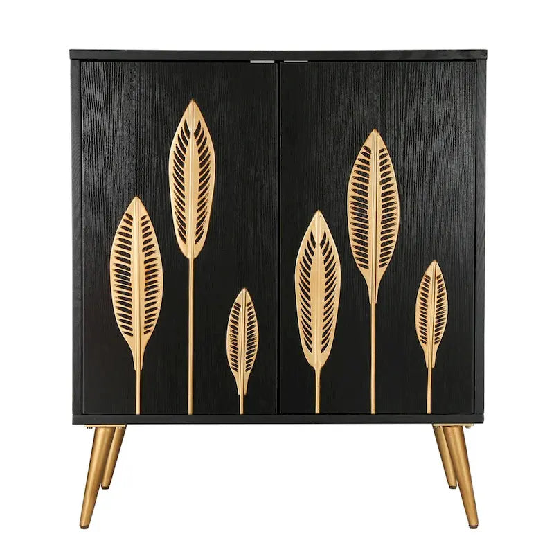 Bahut d'appoint 2 portes Mid-Century Modern avec étagère dorée antique
