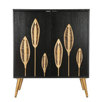 Bahut d'appoint 2 portes Mid-Century Modern avec étagère dorée antique