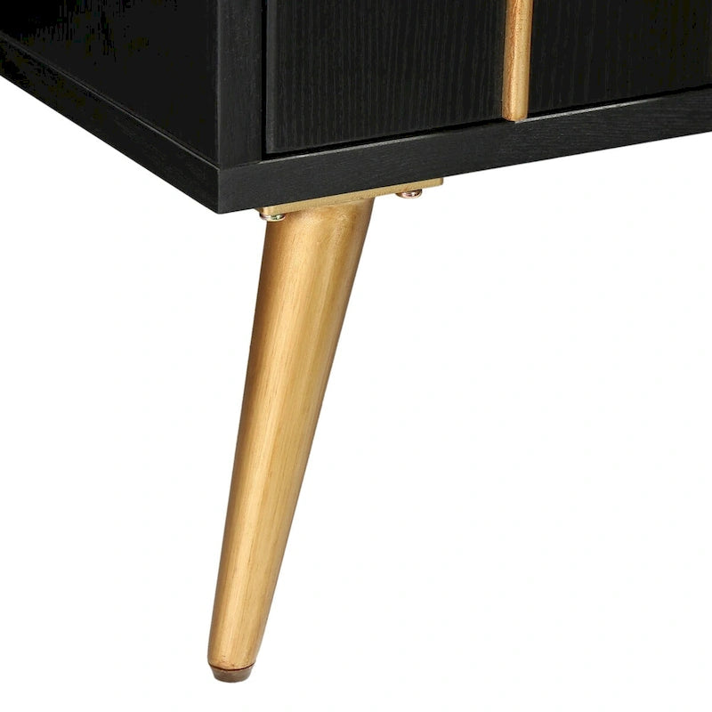 Bahut d'appoint 2 portes Mid-Century Modern avec étagère dorée antique