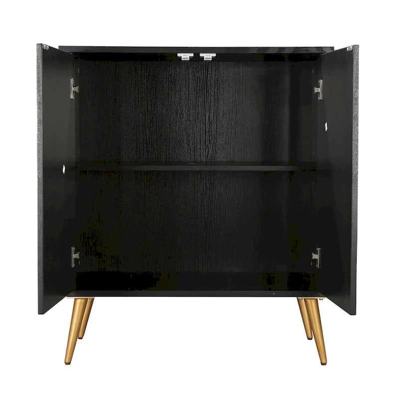 Bahut d'appoint 2 portes Mid-Century Modern avec étagère dorée antique